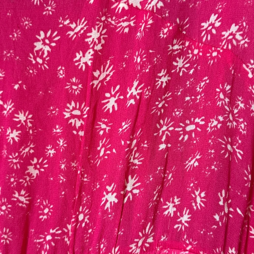 Free People Wallflower Tiered Midi Raspberry Red & Cream Floral Dress Sz M